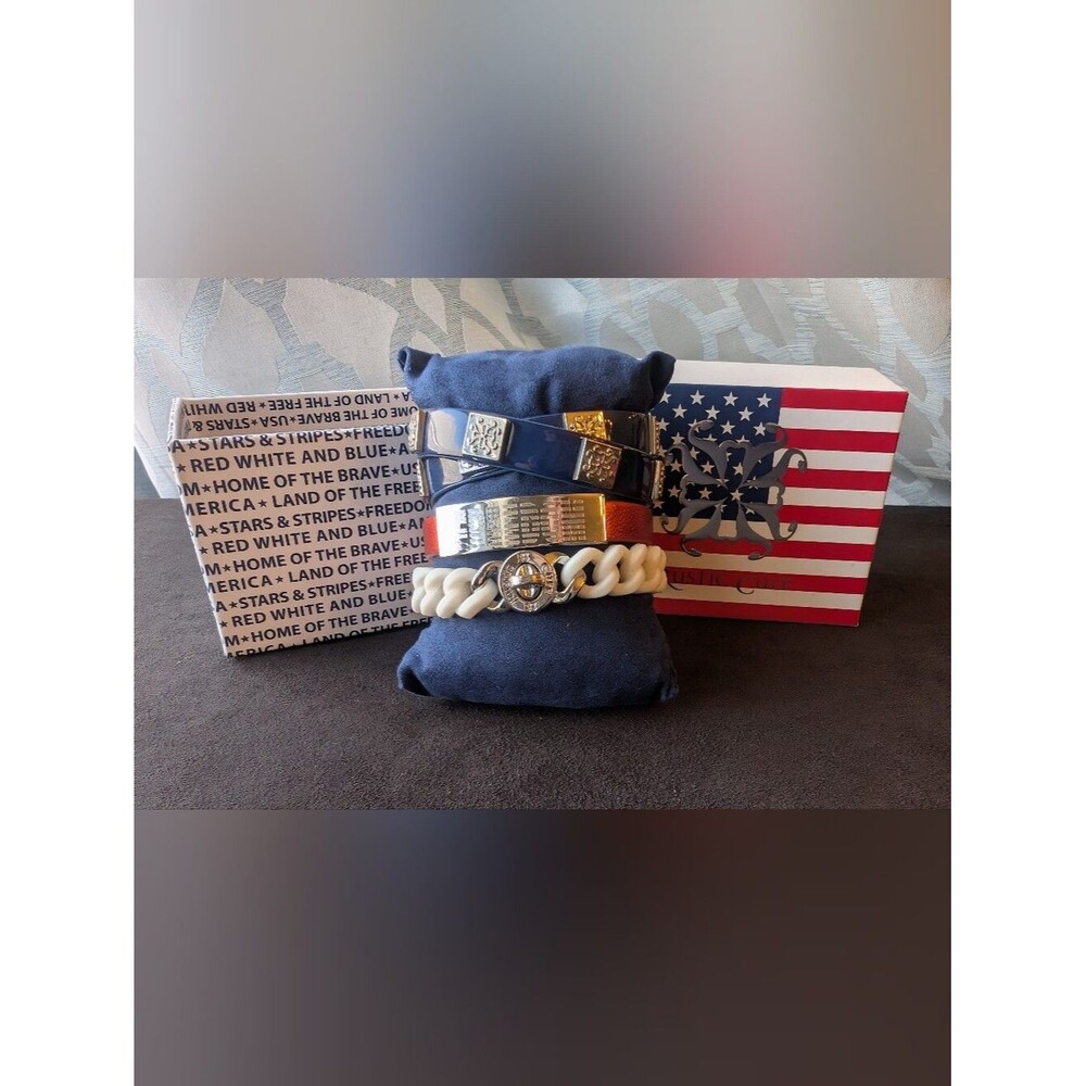 Rustic Cuff Patriotic Red, White, & Blue Multi-Bracelet Set with Custom Box